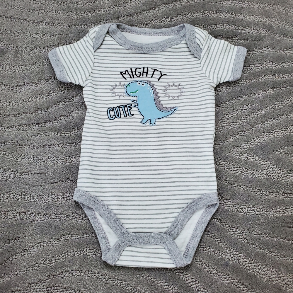 Baby Boy Infant Bodysuit Top Short Sleeve Gray Striped 3-6M One Piece 100% Cotto